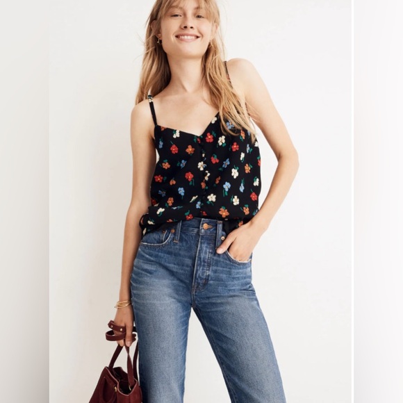 Madewell Tops - NWOT Madewell Button Down Black Cami In Colorful Pressed Flowers Size 00